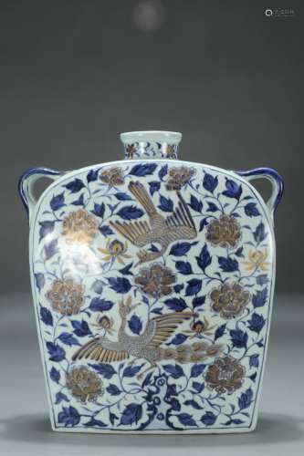 CHINESE  BLUE & WHITE GILT MOONFLASK
