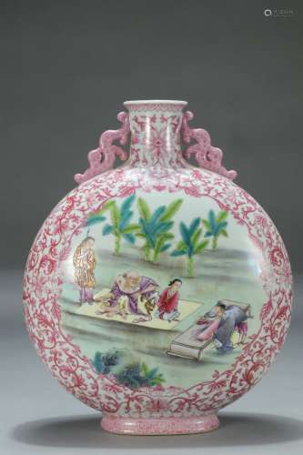 CHINESE  RED GLAZED FAMILLE ROSE  MOONFLASK,  QIANLONG MARK