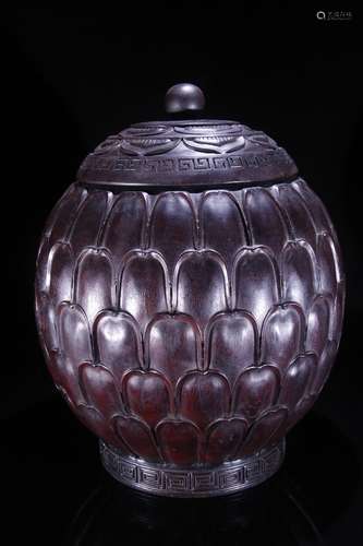 A Rosewood Lotus Pattern Jar