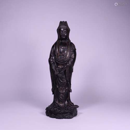 A Rosewood Guanyin Statue