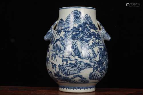 A Porcelain Blue&White Zun With Painting