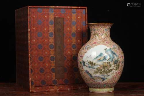 A Porcelain Famille Rose Landscape Pattern Vase