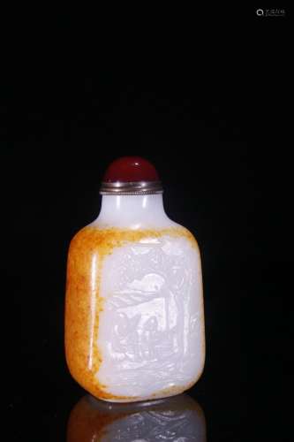 A Hetian Jade Figure&Potery Carved Snoof Bottle