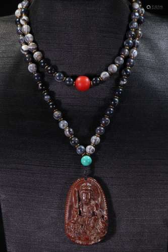 A Tibetan Dzi Agate Necklace