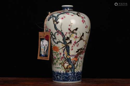 A Porcelain Blue&White Famille Rose Plum Bottle