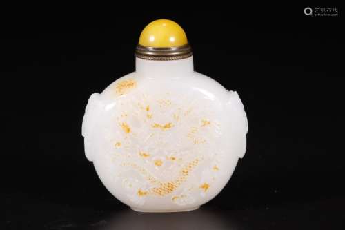 A Hetian Jade Dragon&Potery Carved Snoof Bottle