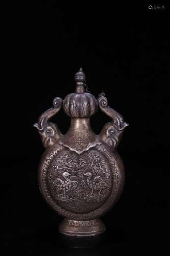 A Silver Beast Carved Vase
