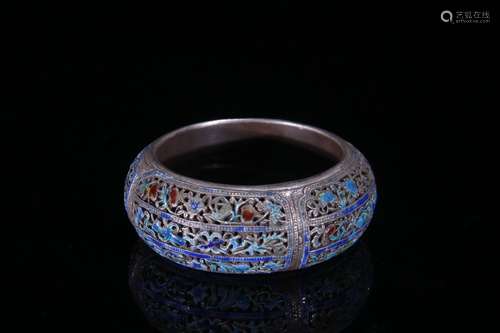 A Silver Enameling Blue Bangle