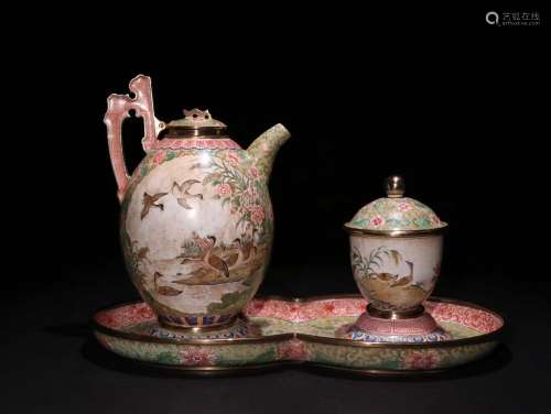 Set Of Cloisonne Teapot And Teacups