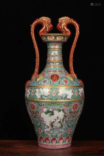 A Cloisonne Floral&Bird Ear Zun