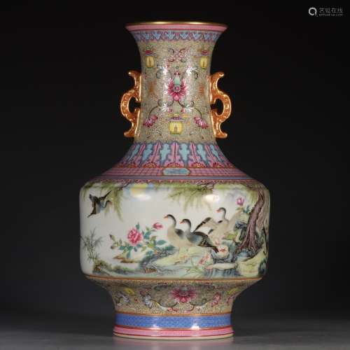A Porcelain Daqing-Qianlong Nianzhi Mark Floral Vase