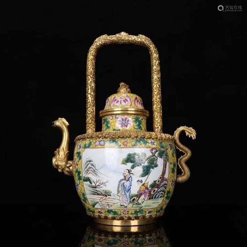 A Gilding Enameled Story Painted Teapot