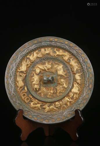 A Gilt Bronze Mirror With Painting