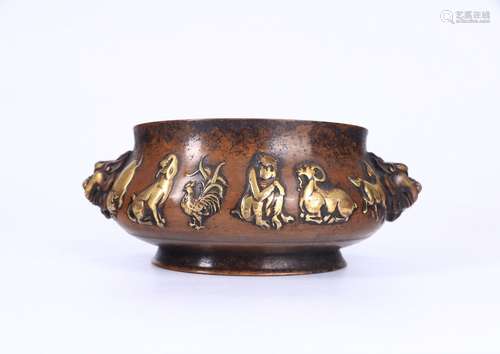 A Gilt Bronze Ear Censer With Carving