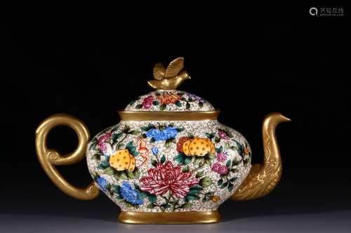 A Gilt Bronze Enameled Gilding Floral Teapot