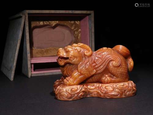 A Tianhuang Stone Incense Ornament With Beast Carving