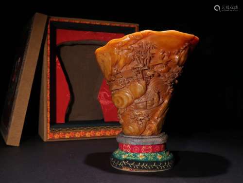 A Tianhuang Stone Story Carved Cup Ornament