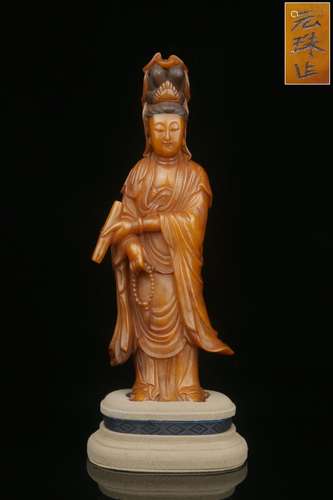 A Tianhuang Stone Guanyin Ornament With Mark