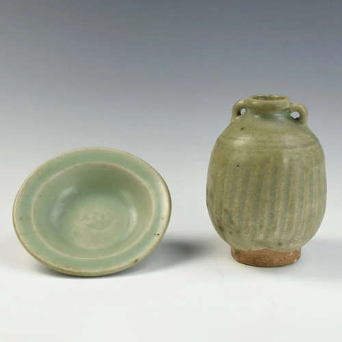 CELADON GLAZED PORCELAIN BOWL AND JAR