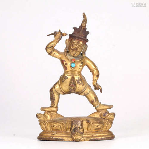 A GILD BRONZE STATUE OF VAJRAPANI BODHISATTVA