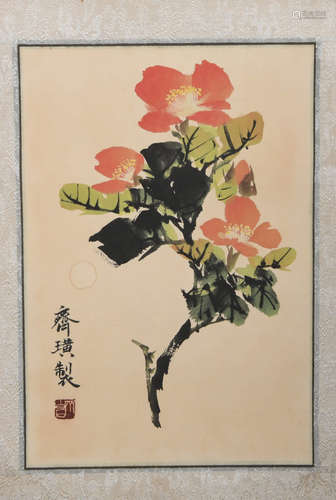 A CHINESE FLOWERS PAINTING QI BAISHI MARK