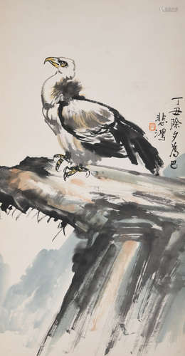 A CHINESE EAGLE PAINTING XU BEIHONG MARK