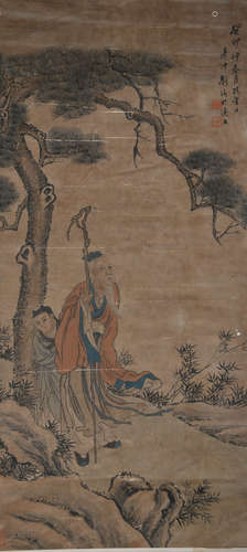 A CHINESE FIGURE PAINTING LIU YANCHONG MARK