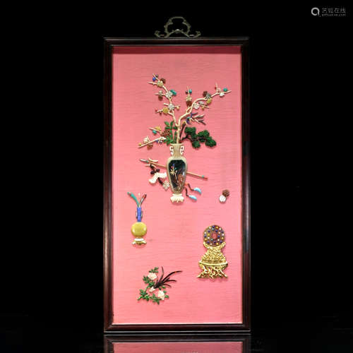 A GEM INLAID BOGU MOTIF TABLE SCREEN