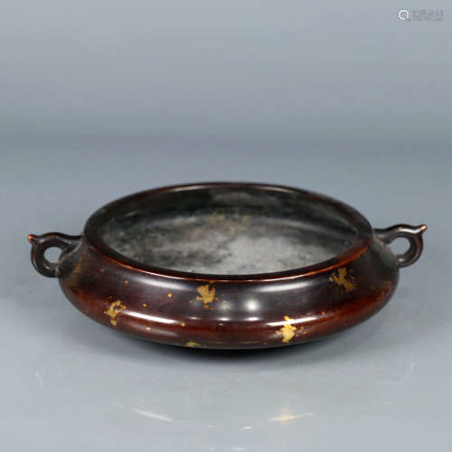 A TWIN EAR BRONZE INCENSE BURNER