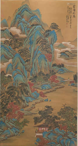 A CHINESE LANDSCAPE PAINTING SILK SCROLL LAN YING MARK