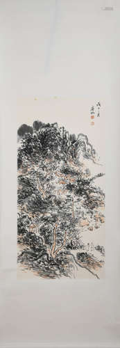 A CHINESE LANDSCAPE PAINTING HUANG BINHONG MARK