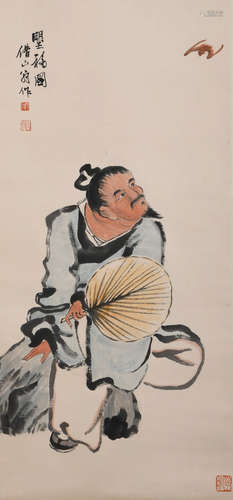 A CHINESE FIGURE PAINTING QI BAISHI MARK