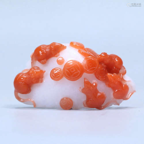 A SOUTH RED AGATE CARVED ORNAMENT