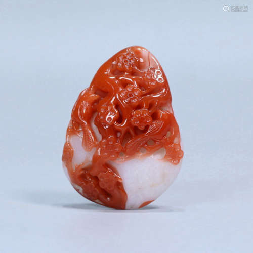 A SOUTH RED AGATE CARVED ORNAMENT