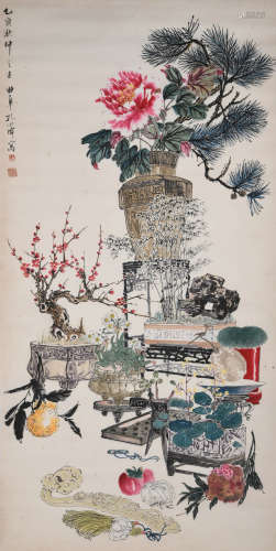 A CHINESE FLOWERS PAINTING KONG XIAOYU MARK
