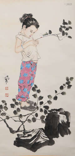 A CHINESE FIGURE PAINTING HE JIAYING MARK