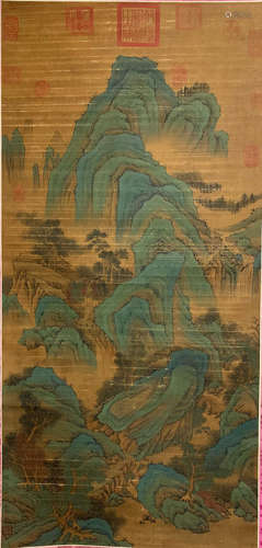 A CHINESE LANDSCAPE PAINTING SILK SCROLL LIU SONGNIAN MARK