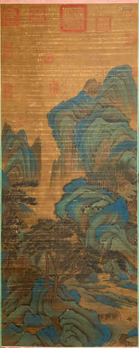 A CHINESE LANDSCAPE PAINTING SILK SCROLL DONG BANGDA MARK