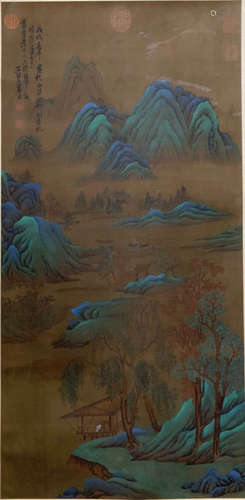 A CHINESE LANDSCAPE PAINTING SILK SCROLL LAN YING MARK