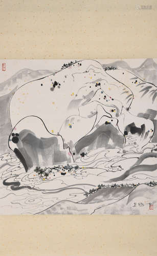 A CHINESE LANDSCAPE PAINTING WU GUANZHONG MARK