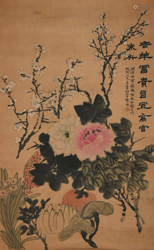 A CHINESE FLOWERS PAINTING ZHAO ZHIQIAN MARK