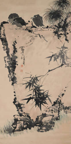 A CHINESE FLOWER BIRD PAINTING PAN TIANSHOU MARK