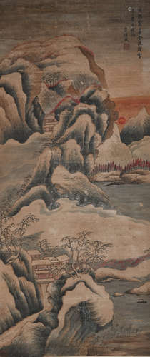 A CHINESE SNOW-COVERED LANDSCAPE PAINTING LV HUANCHENG MARK