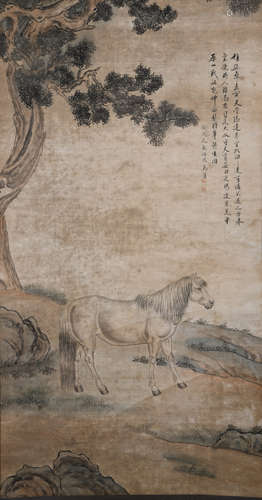 A CHINESE HORSE PAINTING MA JIN MARK