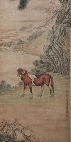A CHINESE HORSE PAINTING LANG SHINING MARK