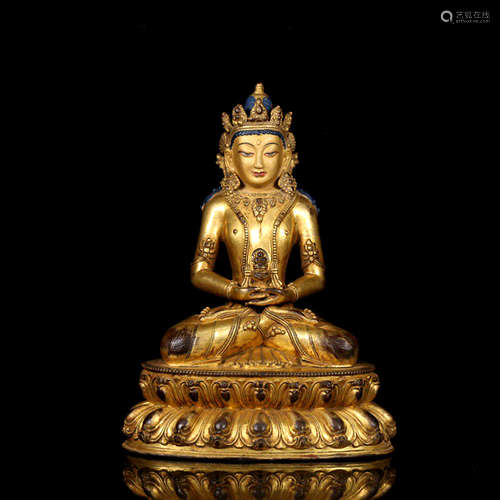 A GILD BRONZE STATUE OF THE LONGEVITY GOD