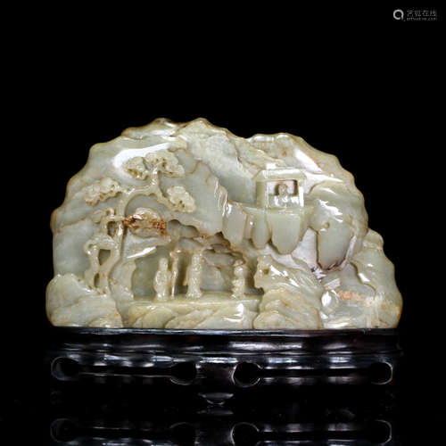 A FIGURES CARVED WHITE JADE ROCKERY ORNAMENT