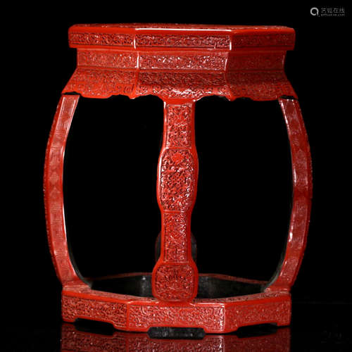 A FLOWERS MOTIF CARVED RED LACQUER FLOWER STAND