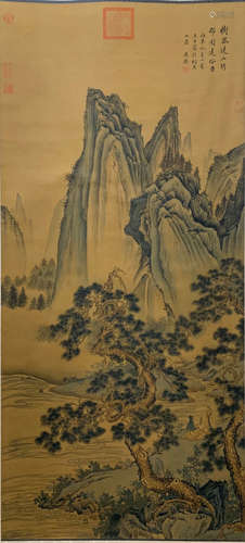 A CHINESE LANDSCAPE PAINTING SILK SCROLL WU LI MARK