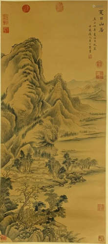 A CHINESE LANDSCAPE PAINTING SILK SCROLL HUANG GONGWANG MARK